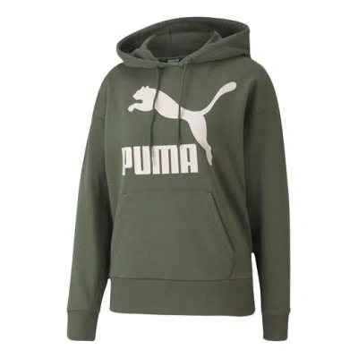PUMA (WMNS) PUMA Classics Logo Hoodie 'Olive Green White'