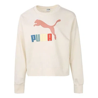 PUMA (WMNS) PUMA Classics Metallic Logo Crew TR Round-neck SweatshirtBeige
