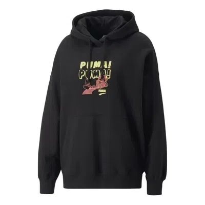 PUMA (WMNS) PUMA Downtown Oversized Graphic Hoodie 'Black'