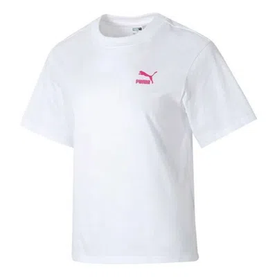 PUMA (WMNS) PUMA Graphic Casual T-Shirt 'White Pink'