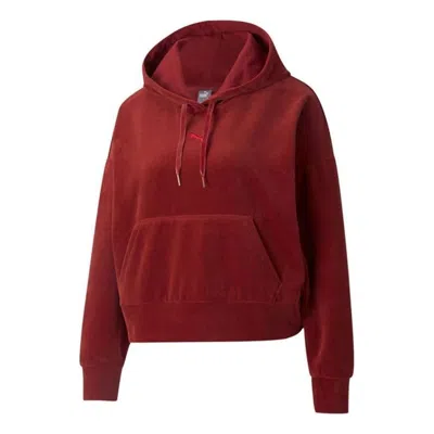 PUMA (WMNS) PUMA Her Velour Hoodie 'Burgundy'