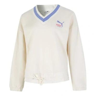 PUMA (WMNS) PUMA Logo V neck Sweatshirt 'White'