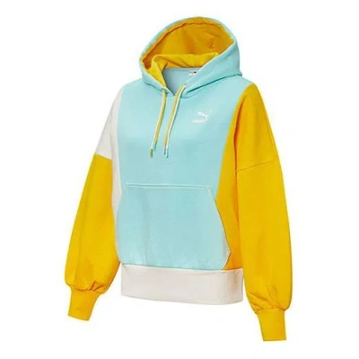 PUMA (WMNS) PUMA Panelled Hoodie 'Blue Yellow White'