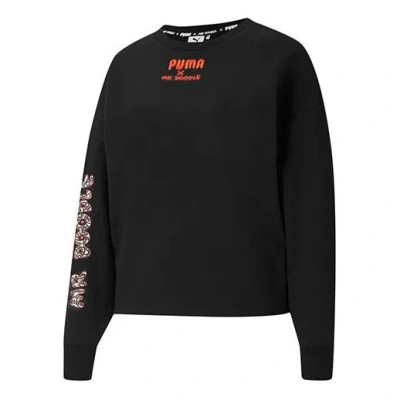 PUMA (WMNS) PUMA X MR DOODLE Crew Embroidery Round-neck Sweatshirt Black
