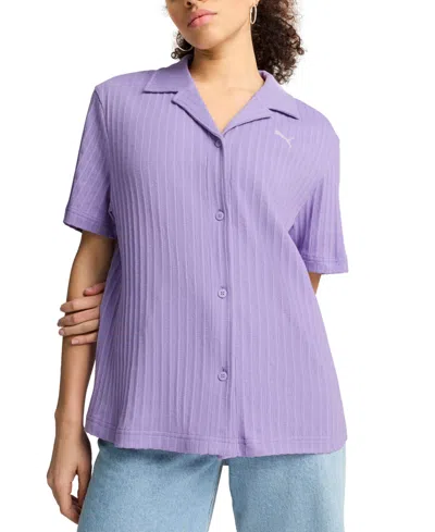 PUMA WOMEN'S WARDROBE ESSENTIAL SHORT-SLEEVE POINTELLE SHIRT