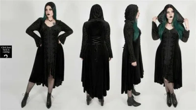 PUNK RAVE L-5XL PLUS SIZE CASUAL PATCHWORK KNIT LACE MESH SLIM FIT HOODED JACKET LONG COAT