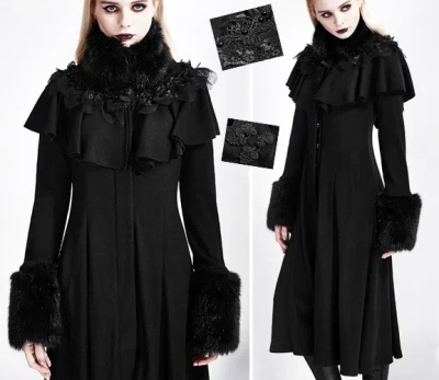 PUNK RAVE LANG MANTEL GOTHIC LOLITA BAROCK RETRO PELZ CAPE STICKEREI STILVOLL PUNKRAVE