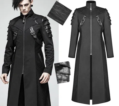 PUNK RAVE LANG MANTEL GOTHIC PUNK DANDY MILITÄR WARRIOR RÜSTUNG RIEMEN PUNKRAVE HERREN