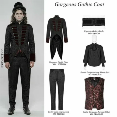PUNK RAVE MEN'S GOTHIC JACQUARD TUXEDO COATS VICTORIAN PARTY EVENING DINNER LONG JACKETS