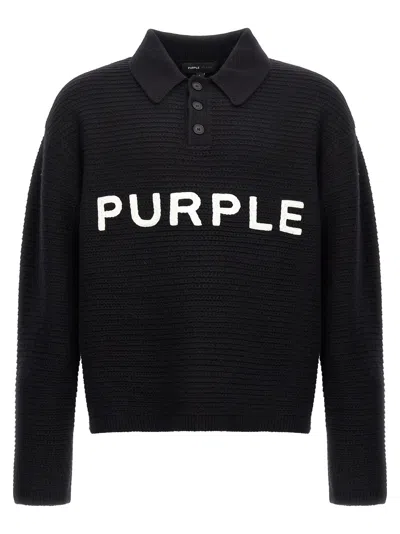 PURPLE LOGO EMBROIDERY SWEATER SWEATERS AND CARDIGANS BLACK