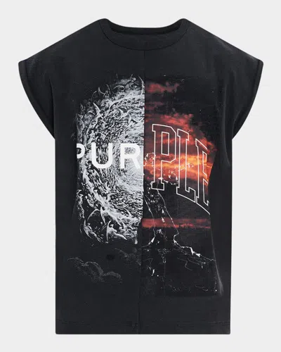 PURPLE MEN'S OVERSIZED JERSEY SLEEVELESS T-SHIRT