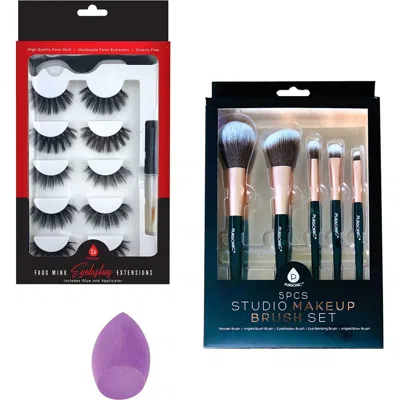PURSONIC PURSONIC GLAM ESSENTIALS BUNDLE 3D FAUX MINK LASHES, MAKEUP SPONGE & BRUSH SET