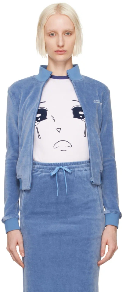 PUSHBUTTON BLUE CROP ZIP-UP TRACK JACKET