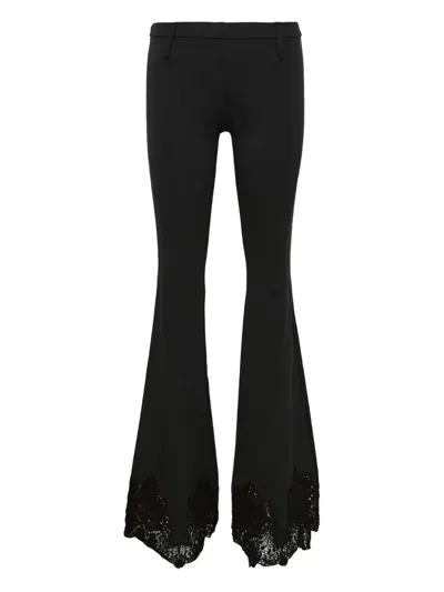PUSHBUTTON LACE-HEM FLARED TROUSERS
