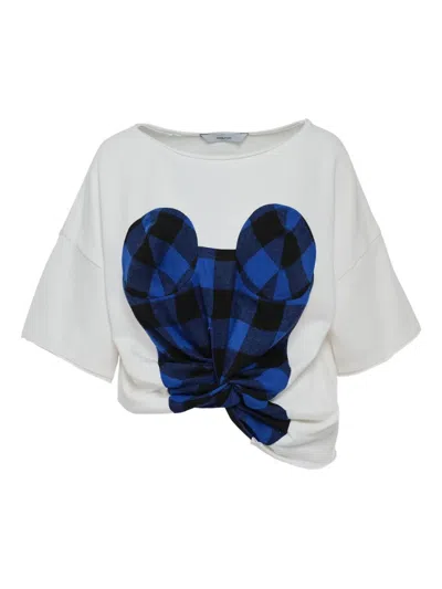 PUSHBUTTON TWISTED-HEM CHECK-PRINT TOP