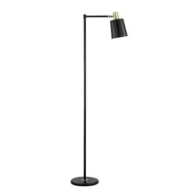 QUIKFURN 60-INCH INDUSTRIAL MODERN BLACK METAL FLOOR LAMP WITH GOLD ACCENTS