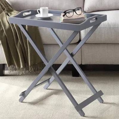 QUIKFURN FOLDING TV TRAY BEDSIDE TABLE IN GREY WOOD FINISH