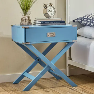 QUIKFURN MODERN 1-DRAWER BEDROOM NIGHTSTAND END TABLE IN BLUE FINISH