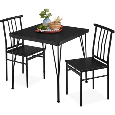 QUIKFURN MODERN 3-PIECE METAL FRAME DINING SET WITH BLACK WOOD TOP TABLE AND 2 CHAIRS