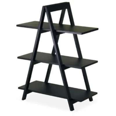 QUIKFURN MODERN 3-TIER A-FRAME DISPLAY SHELF BOOKCASE IN BLACK