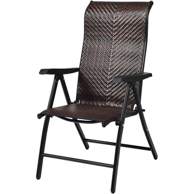 QUIKFURN OUTDOOR/INDOOR FOLDING PATIO CHAIR WITH BROWN RATTAN SEAT AND HIGH BACK-REST