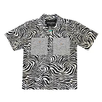 QUILLATTIRE MEN'S BLACK / WHITE BLACK AND WHITE ZEBRA PRINT SHIRT