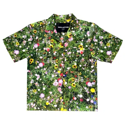 QUILLATTIRE MEN'S GREEN MEADOW PRINTED SHIRT