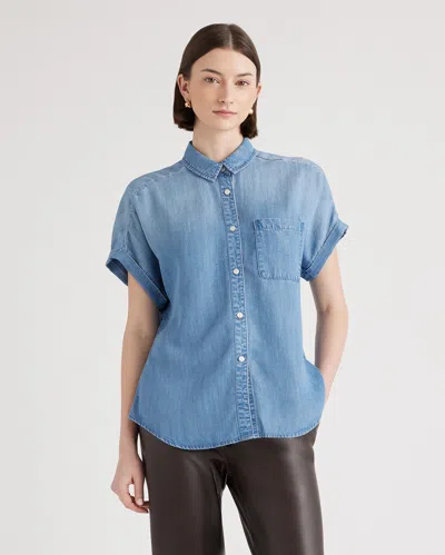 QUINCE WOMEN'S CHAMBRAY TENCEL SHORT SLEEVE SHIRT