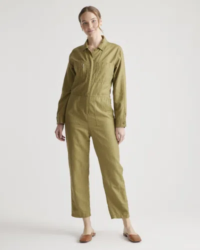 QUINCE WOMEN'S COTTON LINEN TWILL LONG SLEEVE COVERALL JUMPSUIT