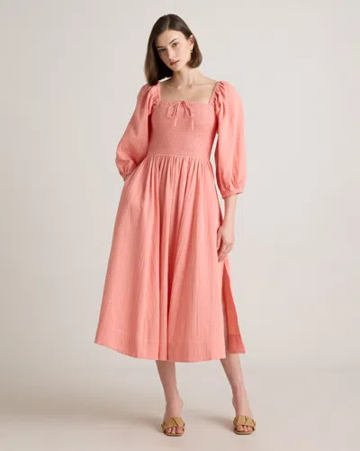 QUINCE WOMEN'S GAUZE SMOCKED SQUARE NECK MIDI DRESS
