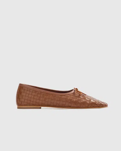 QUINCE WOMEN'S ITALIAN LEATHER HANDWOVEN SQUARE TOE BALLET FLAT