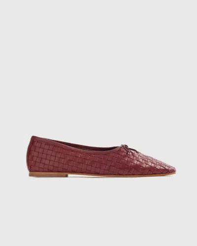 QUINCE WOMEN'S ITALIAN LEATHER HANDWOVEN SQUARE TOE BALLET FLAT