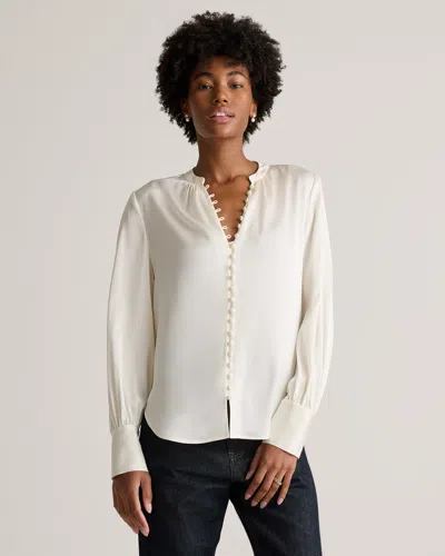 QUINCE WOMEN'S WASHABLE STRETCH SILK PEASANT BLOUSE