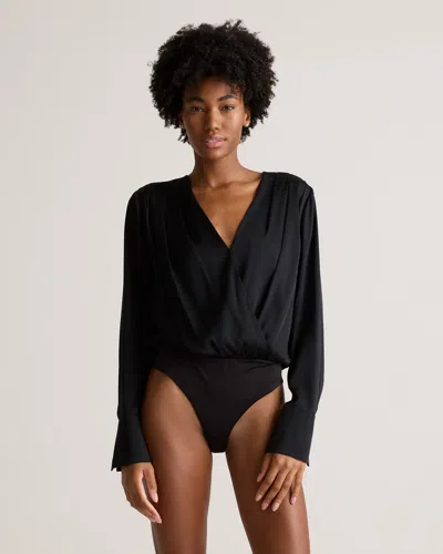 QUINCE WOMEN'S WASHABLE STRETCH SILK SURPLICE BODYSUIT