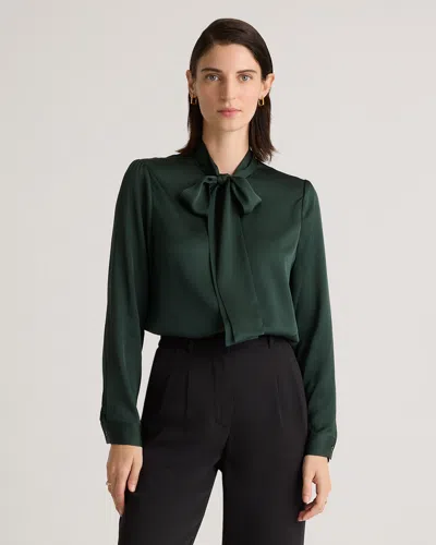 QUINCE WOMEN'S WASHABLE STRETCH SILK TIE NECK BLOUSE