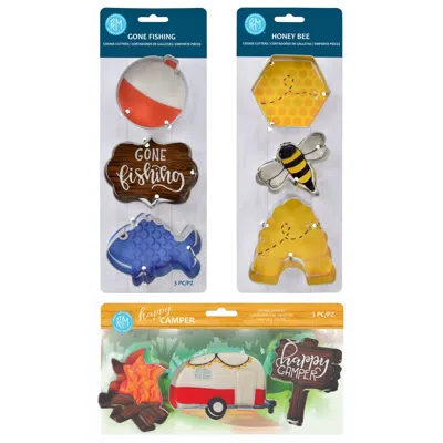 R & M INTERNATIONAL 9 PIECE FISHING/CAMPER/BEE COOKIE CUTTER SET