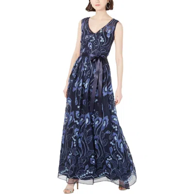 R & M RICHARDS PETITES WOMENS EMBROIDERED MAXI EVENING DRESS