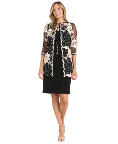 R & M RICHARDS WOMEN'S SOUTACHE JACKET, SHEATH DRESS & NECKLACE SET