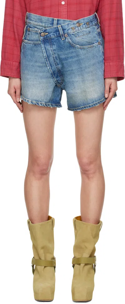 R13 BLUE LOOSE CROSSOVER DENIM SHORTS