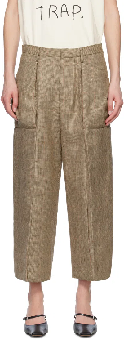 R13 BROWN PLEATED POCKET TROUSERS
