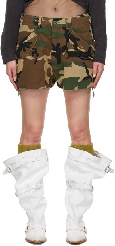 R13 GREEN & BROWN LOOSE MARIANNE CARGO SHORTS