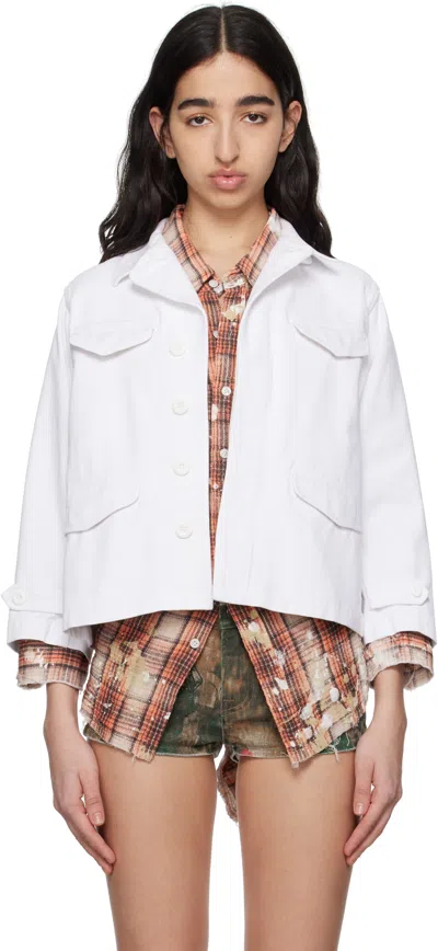 R13 WHITE BOXY ARMY DENIM JACKET