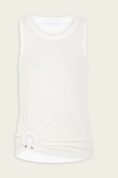RABANNE ASYMMETRIC GATHERED-DETAIL TANK TOP IN WHITE