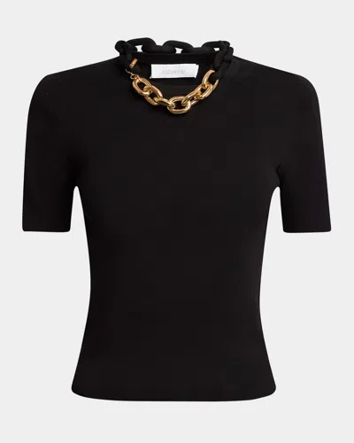 RABANNE CHAIN NECKLACE SHORT-SLEEVE SWEATER