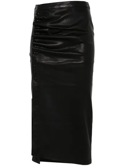 RABANNE GATHERED-DETAIL LEATHER SKIRT