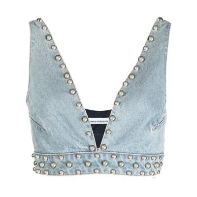 RABANNE RABANNE LADIES LIGHT BLUE DENIM STUDDED DENIM BRALETTE