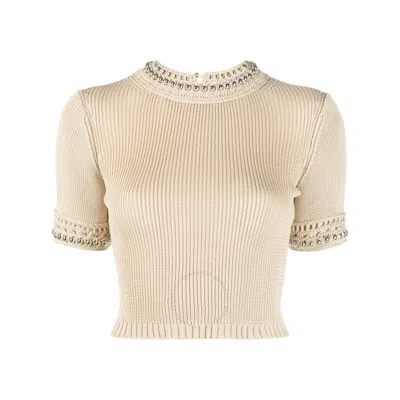 RABANNE RABANNE LADIES SHINY BEIGE STUD-DETAILED KNITTED TOP