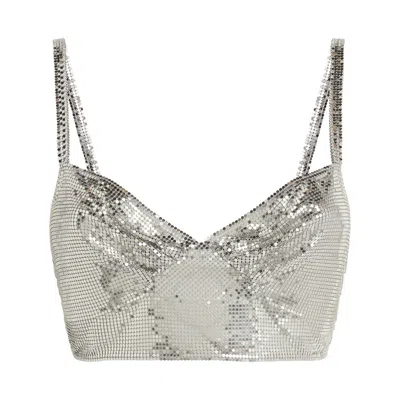 RABANNE RABANNE LADIES SILVER PERFORATED SWEETHEART NECK CROPPED TOP
