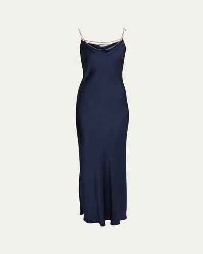 RABANNE LONG COWL NECK DRESS WITH CHAIN DETAIL