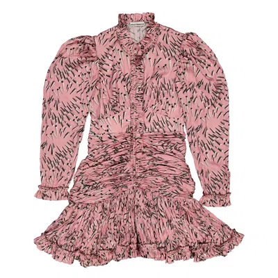RABANNE RABANNE PINK SCREW PRINTED RUCHED MINI DRESS